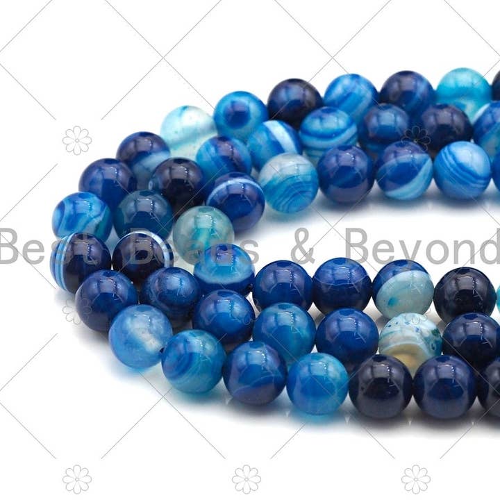 BestBeads&Beyond - Vendita all'ingrosso Perline - Perline lisce rotonde in agata blu di alta qualità, 6 mm/8 mm/10 mm/12 mm, perle di agata blu naturale, filo intero da 15,5 «, sku #UA1162