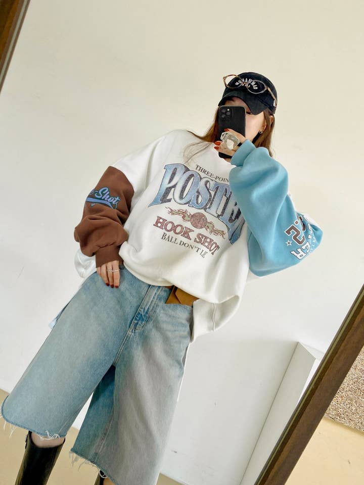 Little Light - Wholesale Graphic Sweatshirt - Women's - Poster Hook Shot Vintage Color-Block Sweatshirt5