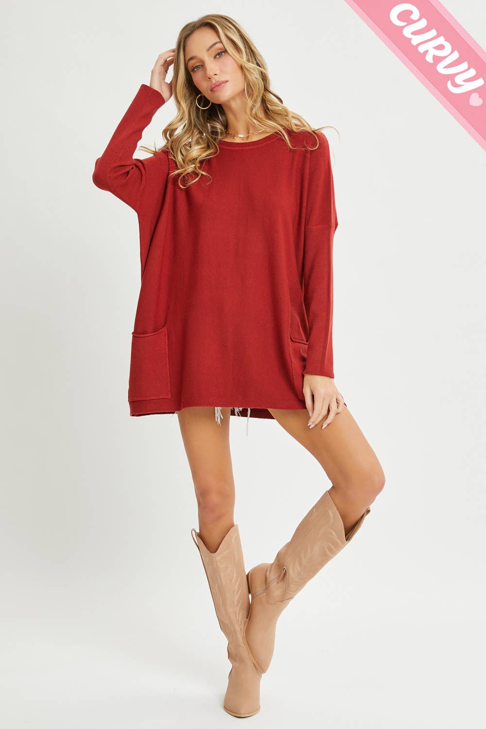 Sweet Lovely by Jen - Wholesale Tunic Sweater - Women's - FRONT POCKET OVERSIZE SWEATER PLUS SIZE43