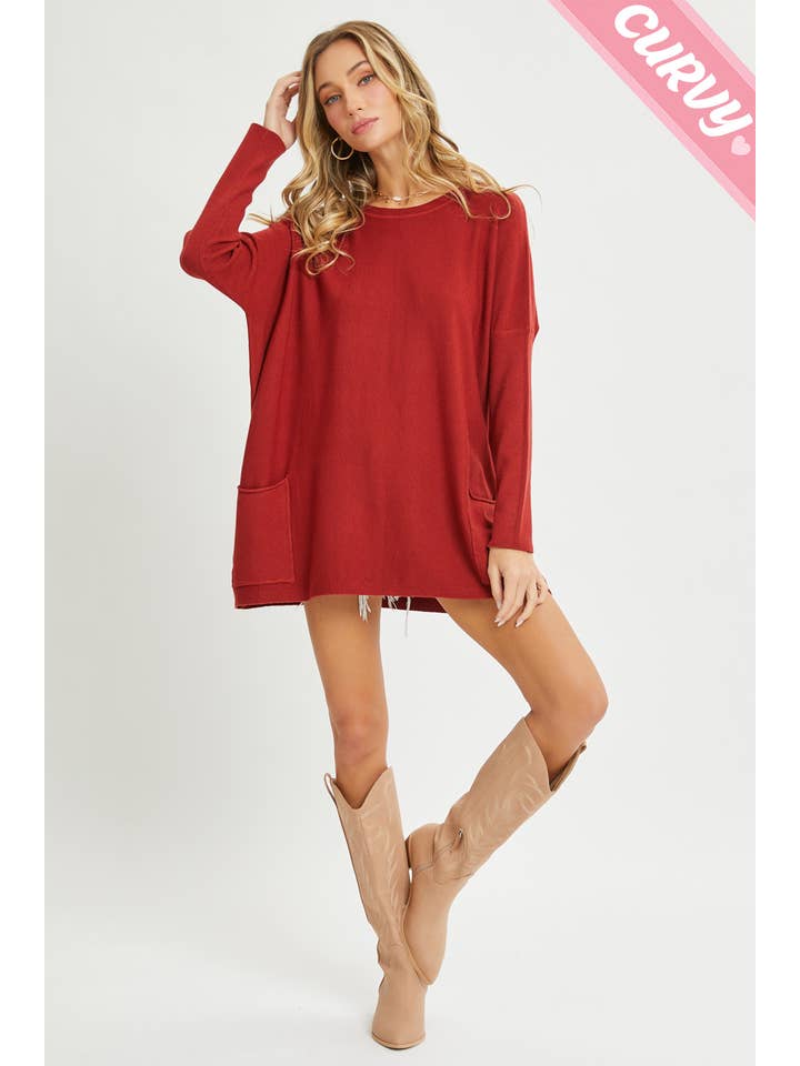 Sweet Lovely by Jen - Wholesale Tunic Sweater - Women's - FRONT POCKET OVERSIZE SWEATER PLUS SIZE43