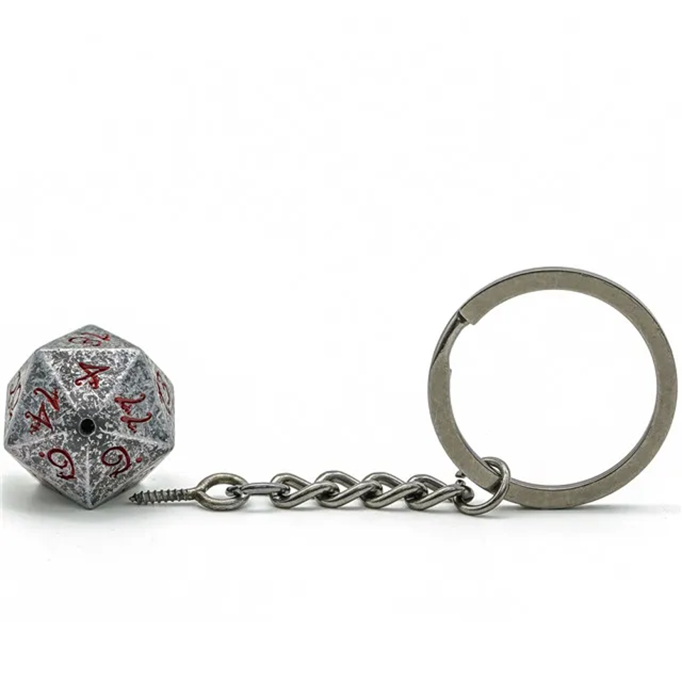 Tabletop Dominion Limited - Wholesale Keychain - Unisex - Keyring: Stone Effect Metal D20 Dice with Bloody Font D&D1