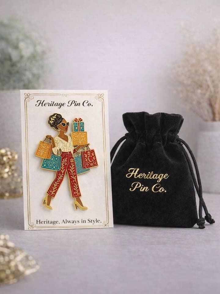 Heritage Shopper Pin — African American Shopper (Hard Enamel, Gold Accents) for wholesale by Heritage Pin Co.