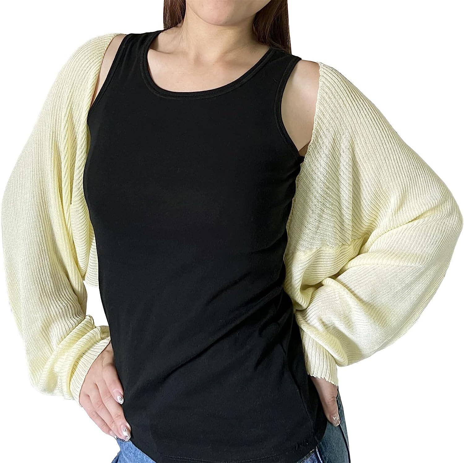 Fennco Styles – Engroshandel Cardigan - Dame – Ribstrikket cardigan bolero shrug1