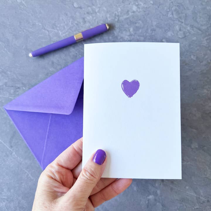 Carte de vœux cœur violet, carte de correspondance, carte vierge pour la vente par Tall Order