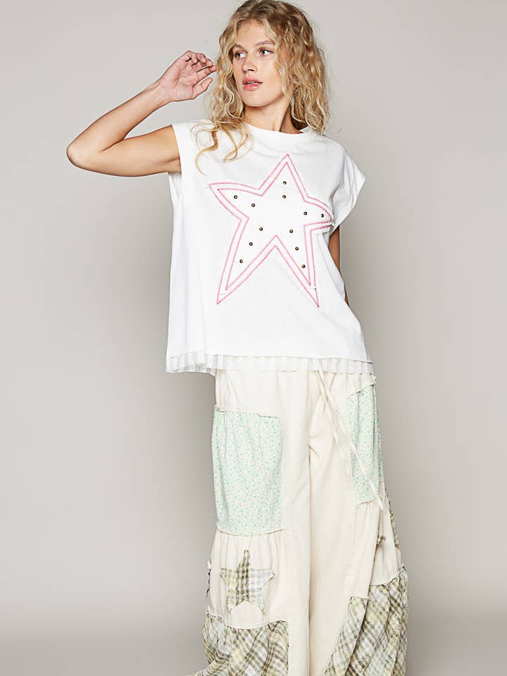 Pol Clothing - Wholesale Knit Top - Women's - Round neck sleeveless star patch knit top