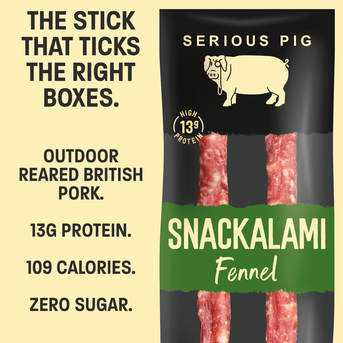 Serious Pig – wholesale Jerky – Snackalami 'Wild Fennel' (shelf-ready box of 24 x 24g)2