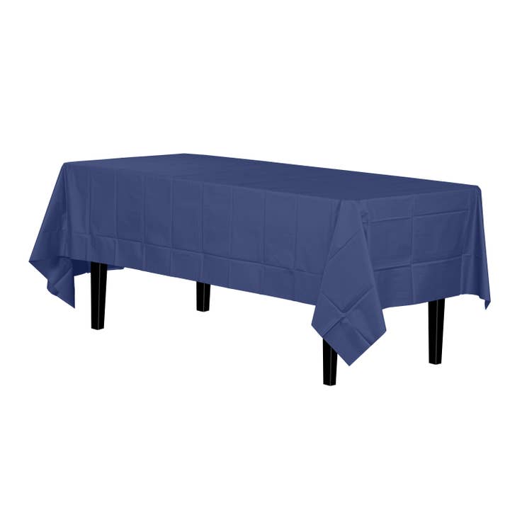 Navy Blue Disposable Plastic Tablecloth - 54 in. x 108 in. for wholesale by Crown Display