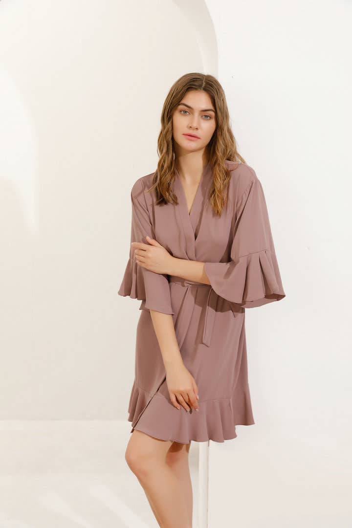 Mackleys - Wholesale Robe - Women's - PREORDER Solid Matte Satin Ruffle Robe7