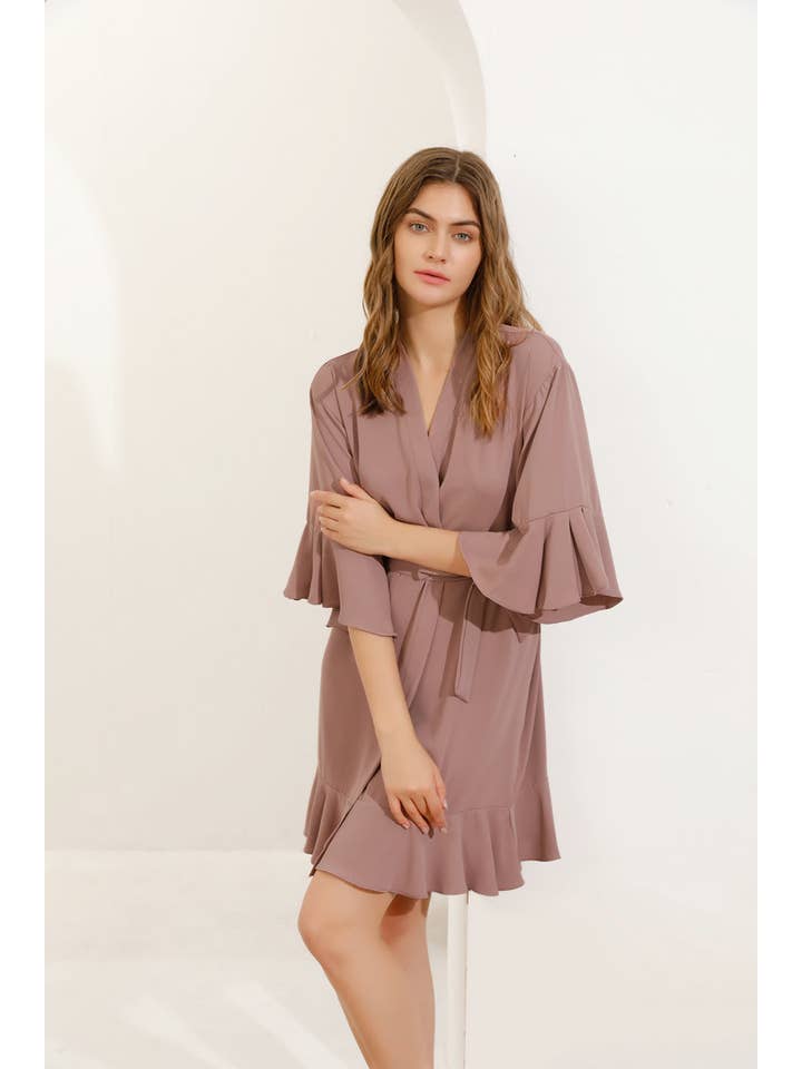 Mackleys - Wholesale Robe - Women's - PREORDER Solid Matte Satin Ruffle Robe7