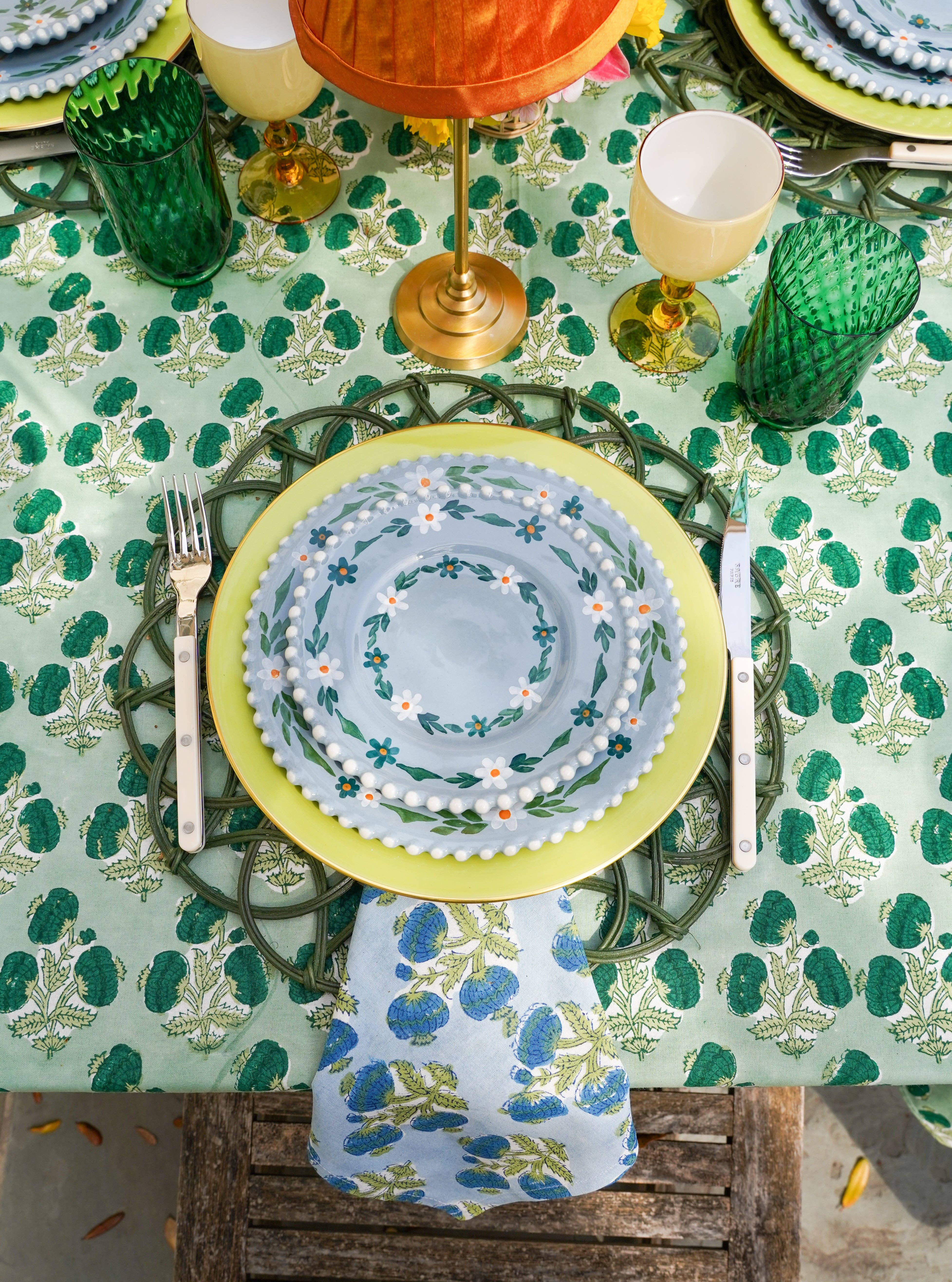 Christina Dickson Home - Wholesale Tablecloth - Poms Tablecloth in Emerald Green1