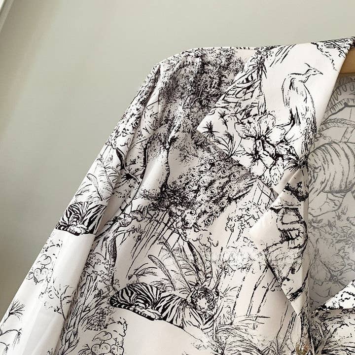 PRINTING Satin Floral Print Long Sleeve Long Pants Homewear Set for wholesale on Faire1