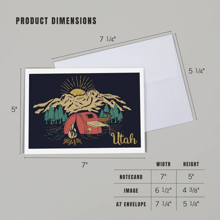 Lantern Press - Wholesale Everyday Greeting Card - GREETING CARD Utah, Camping Scene, Snowy Mountains4