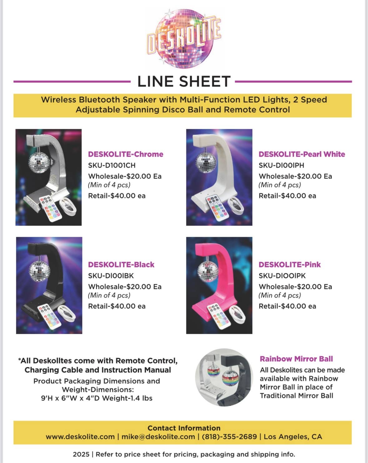 DESKOLITE - Venta al por mayor Luz estroboscópica/de discoteca - Altavoz inalámbrico de discoteca DESKOLITE™ con luces LED y bola de espejo de 6 cm16