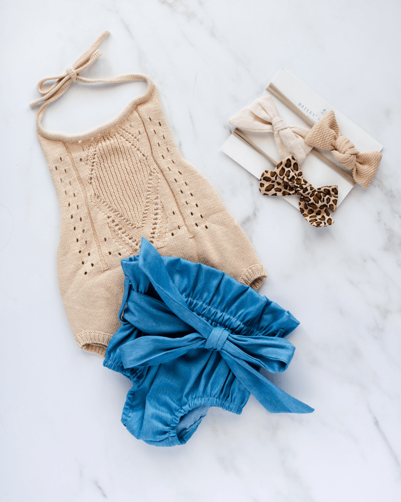 Bailey's Blossoms - Wholesale Bodysuit (Non-Footed) - Baby - Drake Crochet Halter Romper - Vanilla Cream8
