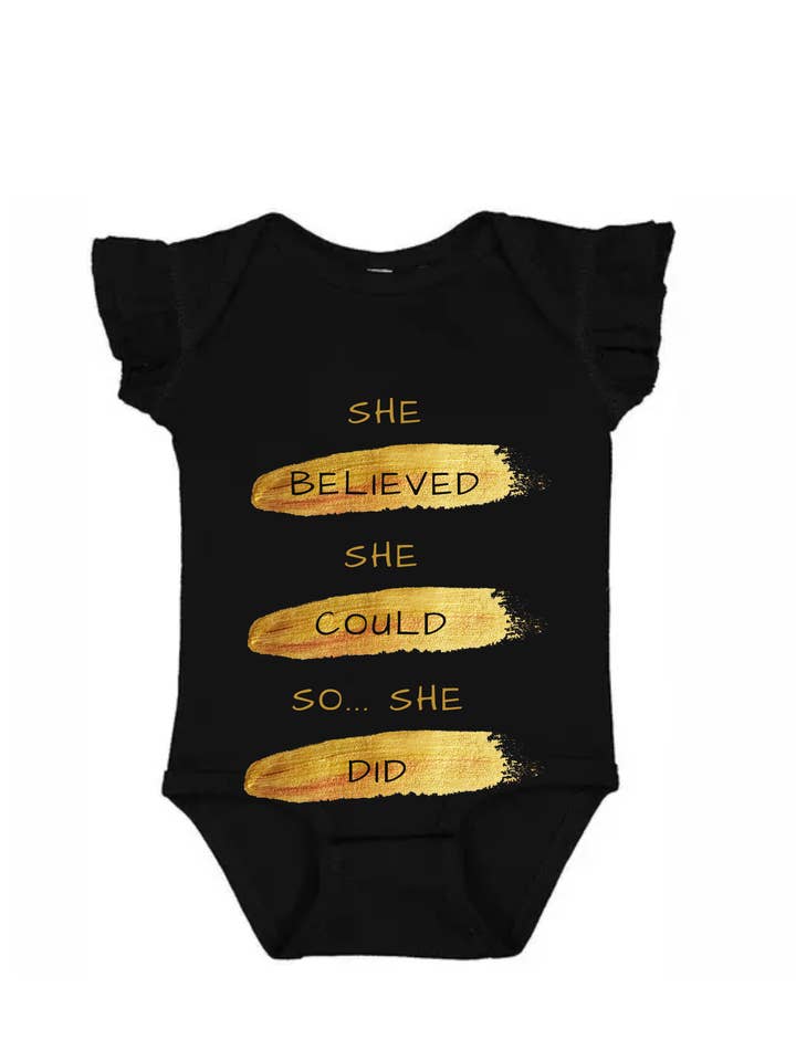Infant "She Believed" Flutter Sleeve Bodysuit for wholesale by Collective Inspo By Design