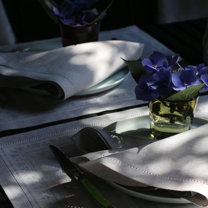 Ju-Lein - Wholesale Dinner & Cloth Napkin - Atlas 100% Linen Jacquard Napkin, Vapor Blue — 50 x 50 cm