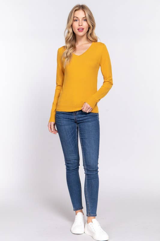 Active Basic | Active USA - Vente Pull en maille – femme - Pull basique à manches longues et col en V17