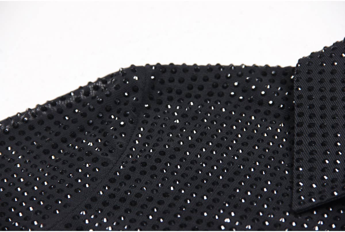 Noir Ensemble chemisier et jupe en maille diamant SET70Y pour tenue décontractée en vente sur Faire9