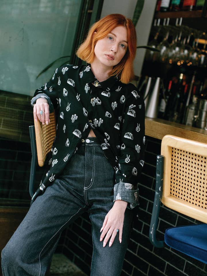 Pyknic – Großhandel Hemd mit Button-down-Kragen – Damen – No Problemo Langärmliges Taco-Kaktus-Avocadohemd mit Knöpfen9