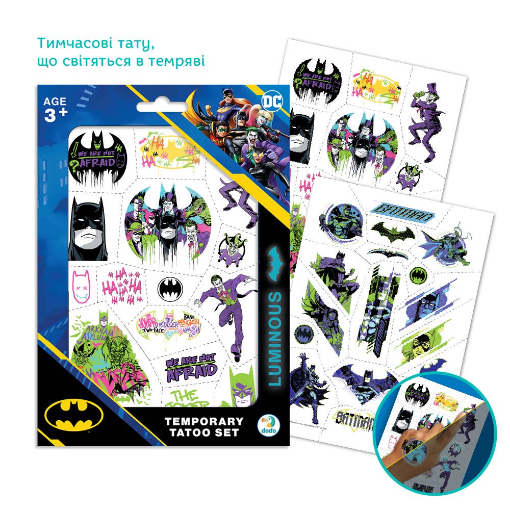 DoDo Brand - Vente Tatouage temporaire – enfant - Set de tatouage lumineux temporaire pour enfants The Batman0