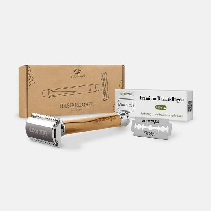 Navalha de barbear de madeira de oliveira para senhoras e senhores - incl. 100 por atacado de ecoroyal