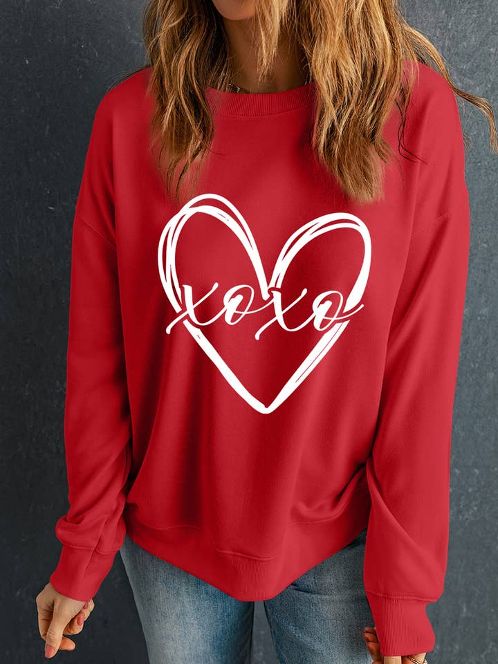 Sudadera con capucha impresa con boceto de corazón de San Valentín XOXO para venta al por mayor de 1 the Woman