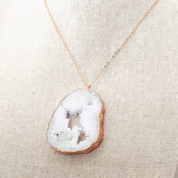 Rose Gold Necklace White Druzy Slice for wholesale by AA Designs Jewelry