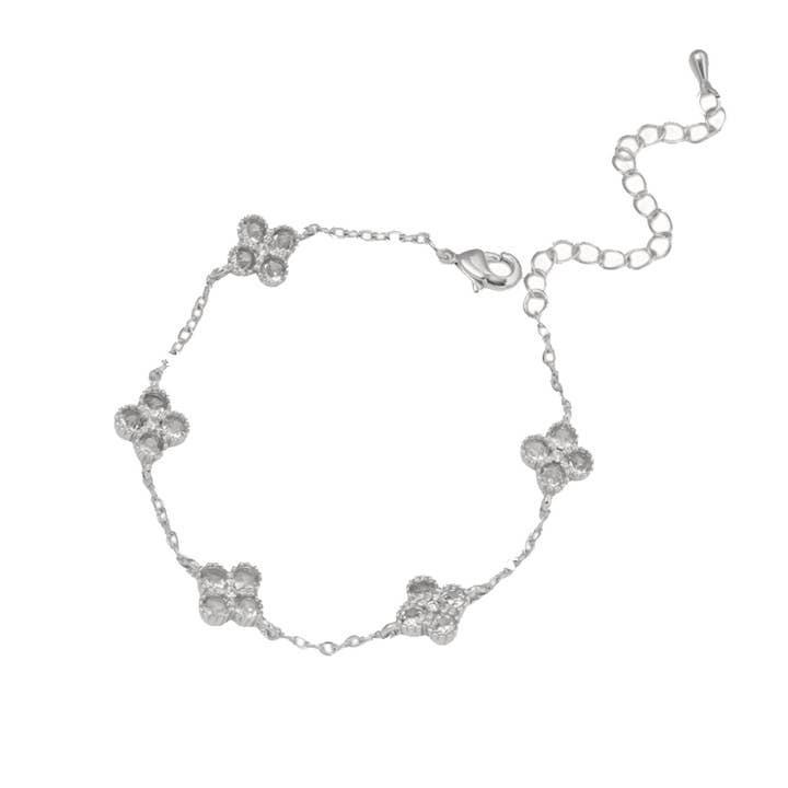 Cubic Zirconia Clover Bracelet in Silver for wholesale by White Leaf