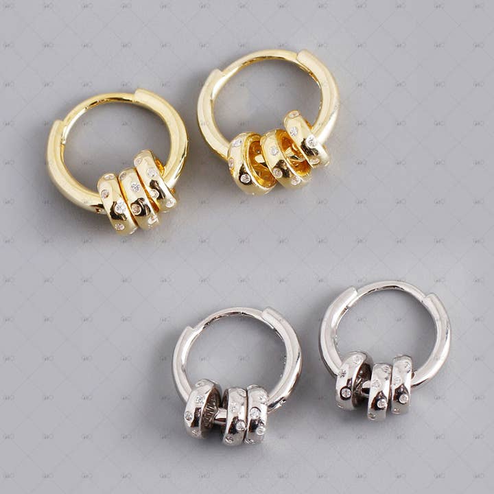 S925 Silver 3 cirklar zirkon runda örhängen för wholesale av Gioiellin - S925 Silver Jewelry