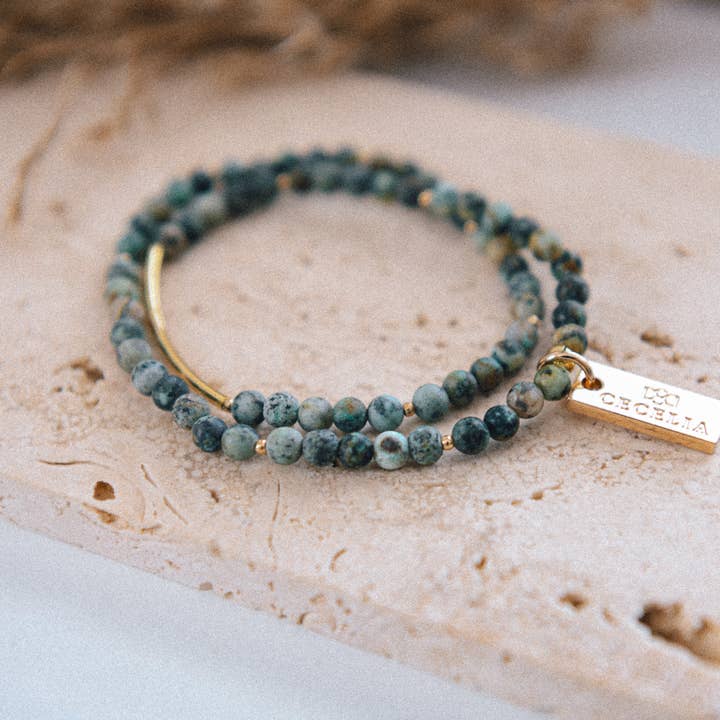 Genuine Gemstone and Gold Double Wrap Bracelet for wholesale by Cecelia Designs Jewelry