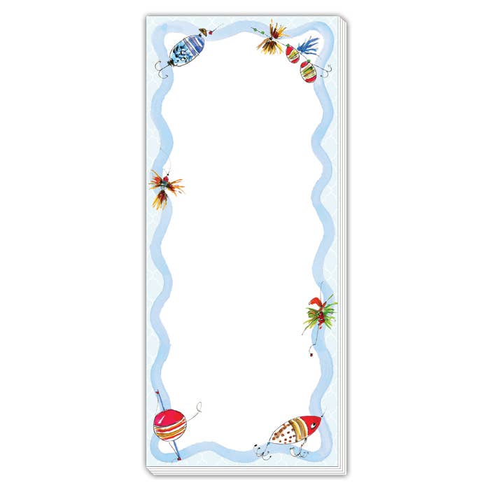 Handpainted Fishing Lure Border Skinny Notepad for wholesale by RosanneBeck Collections