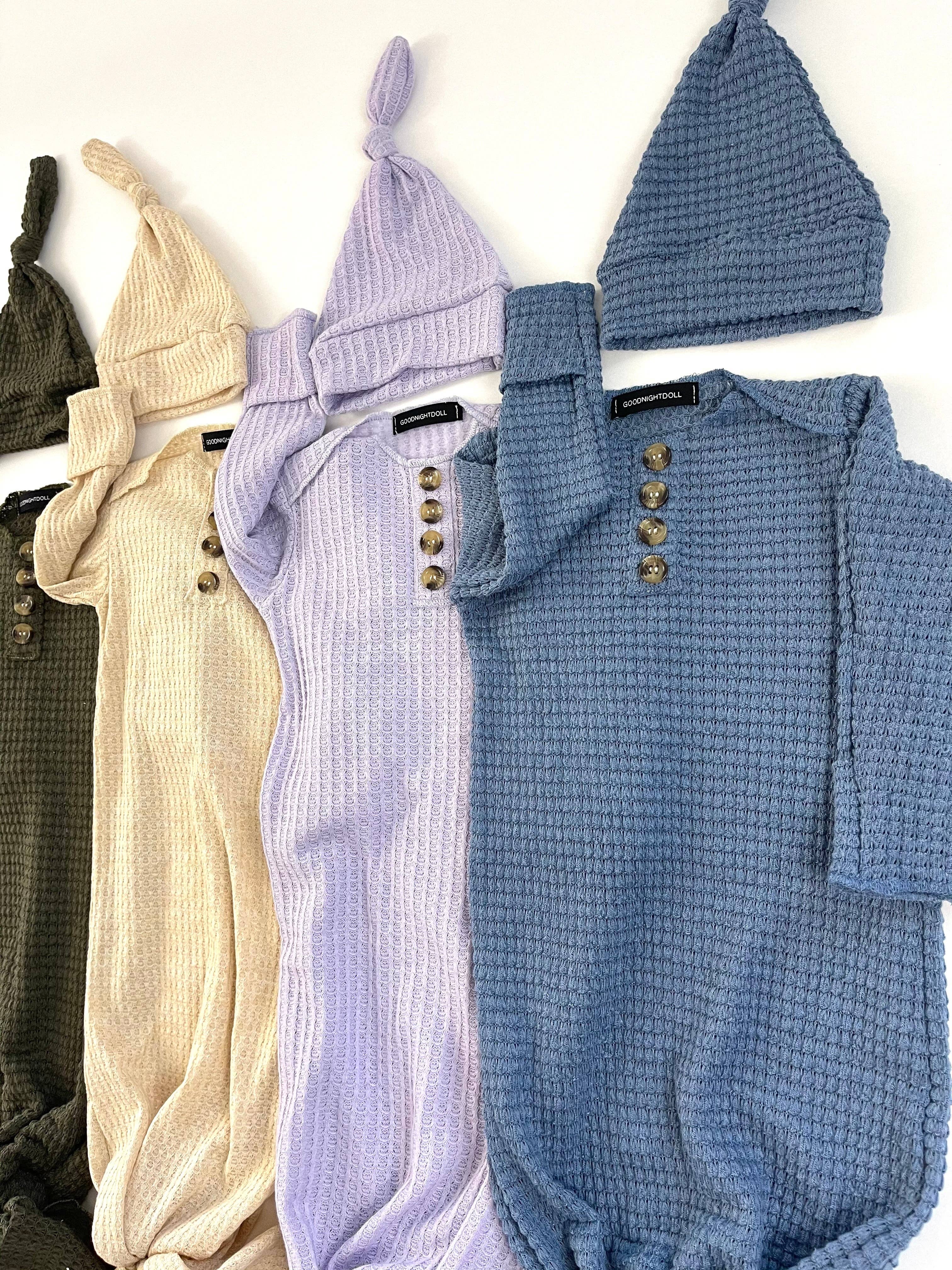 Goodnightdoll - Venta al por mayor Conjuntos de pijama para bebés - Bebé - Bata y gorro anudados de punto gofre2