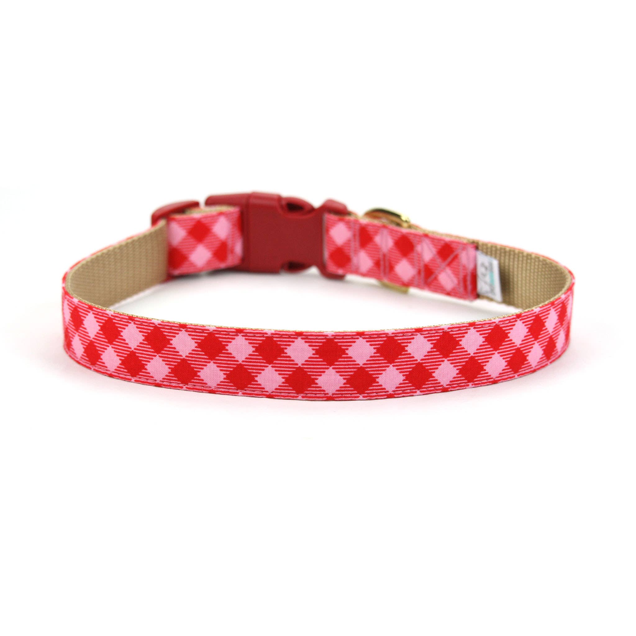 Dusidog – wholesale Halsband - Hund – Röd Gingham Check Hundhalsband, Alla hjärtans, Kanelsocker3