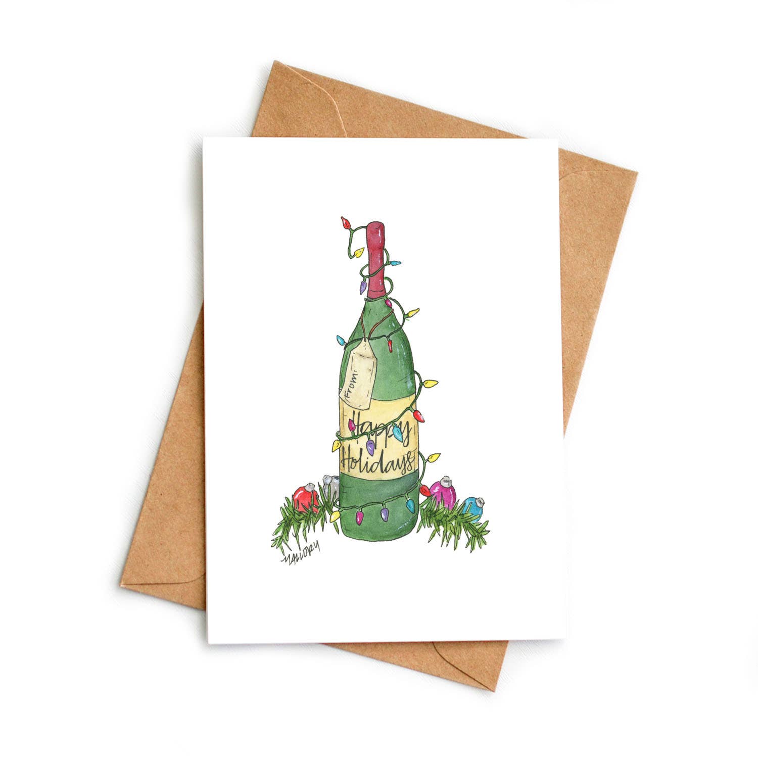 Stem and Soul - Wholesale Christmas card - Happy Holidays Festive Wine Bottle Card