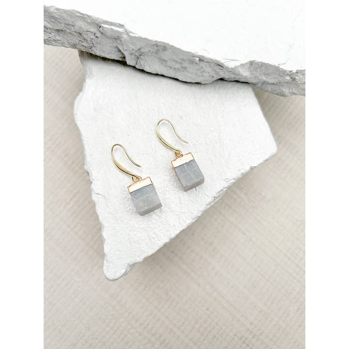 Roc Jewellery - Wholesale Dangle Earrings - Amazonite Cube Gold Plated Gemstone Crystal Earrings2