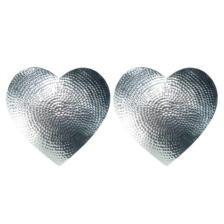 Selbrae House Ltd - Wholesale Placemat - 2 Heart Flat Hammered Place Mats - Silver1