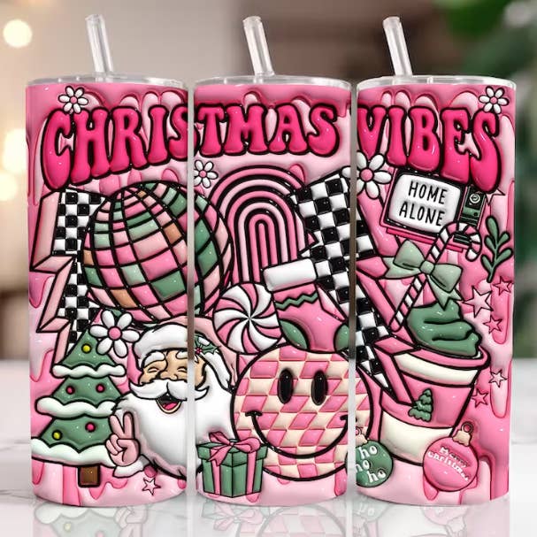 Retro Christmas Vibes Skinny Tumbler 20oz for wholesale by JAC Wholesale