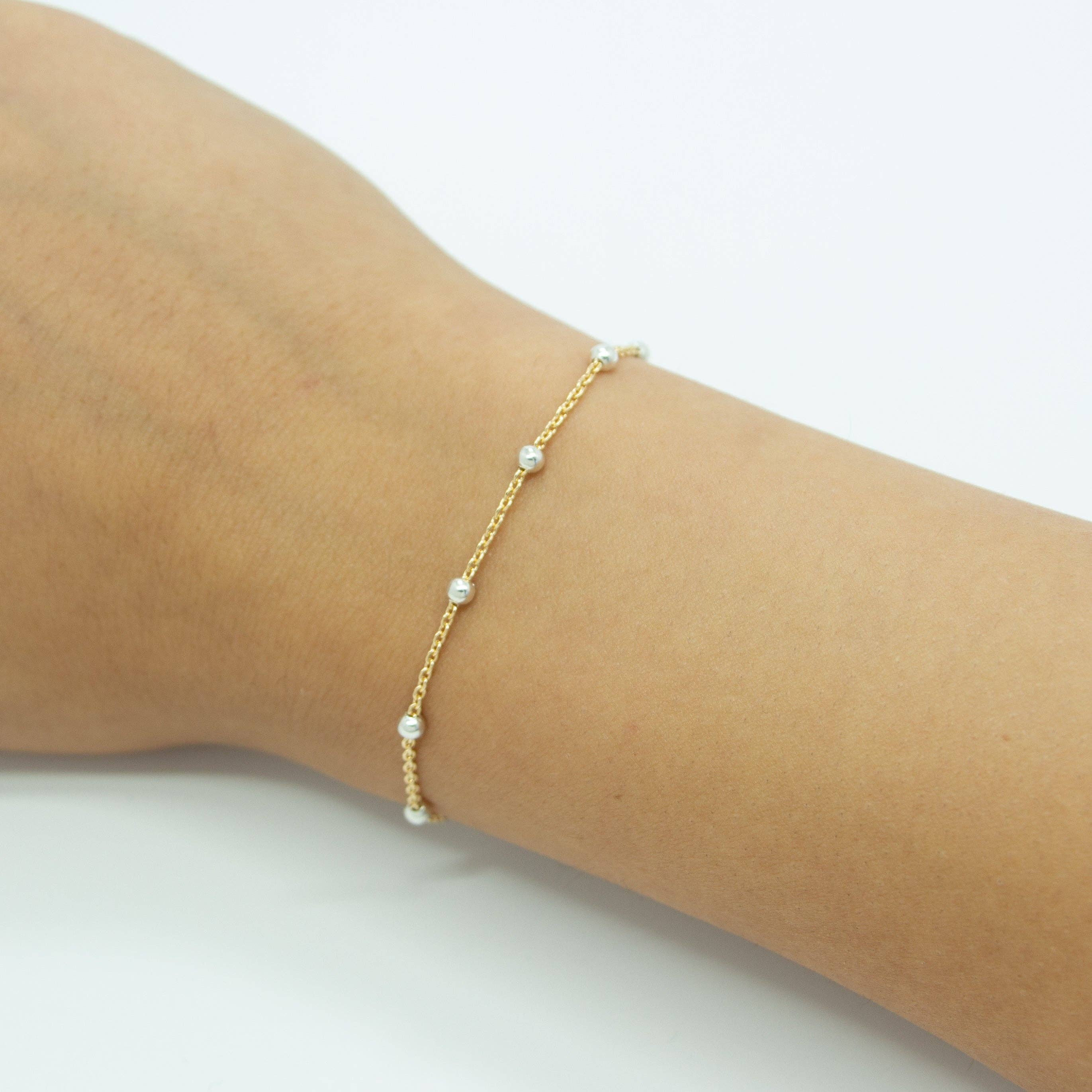 TPAIGE Jewelry - Wholesale Beaded Bracelet - Two Tone Gold Filled Cable and Sterling Silver 3mm Beads1