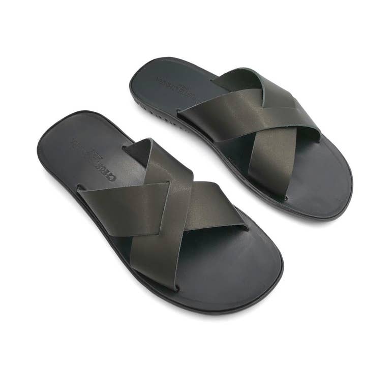 Sandálias de couro masculinas pretas - Mario por atacado de Christie Chiara