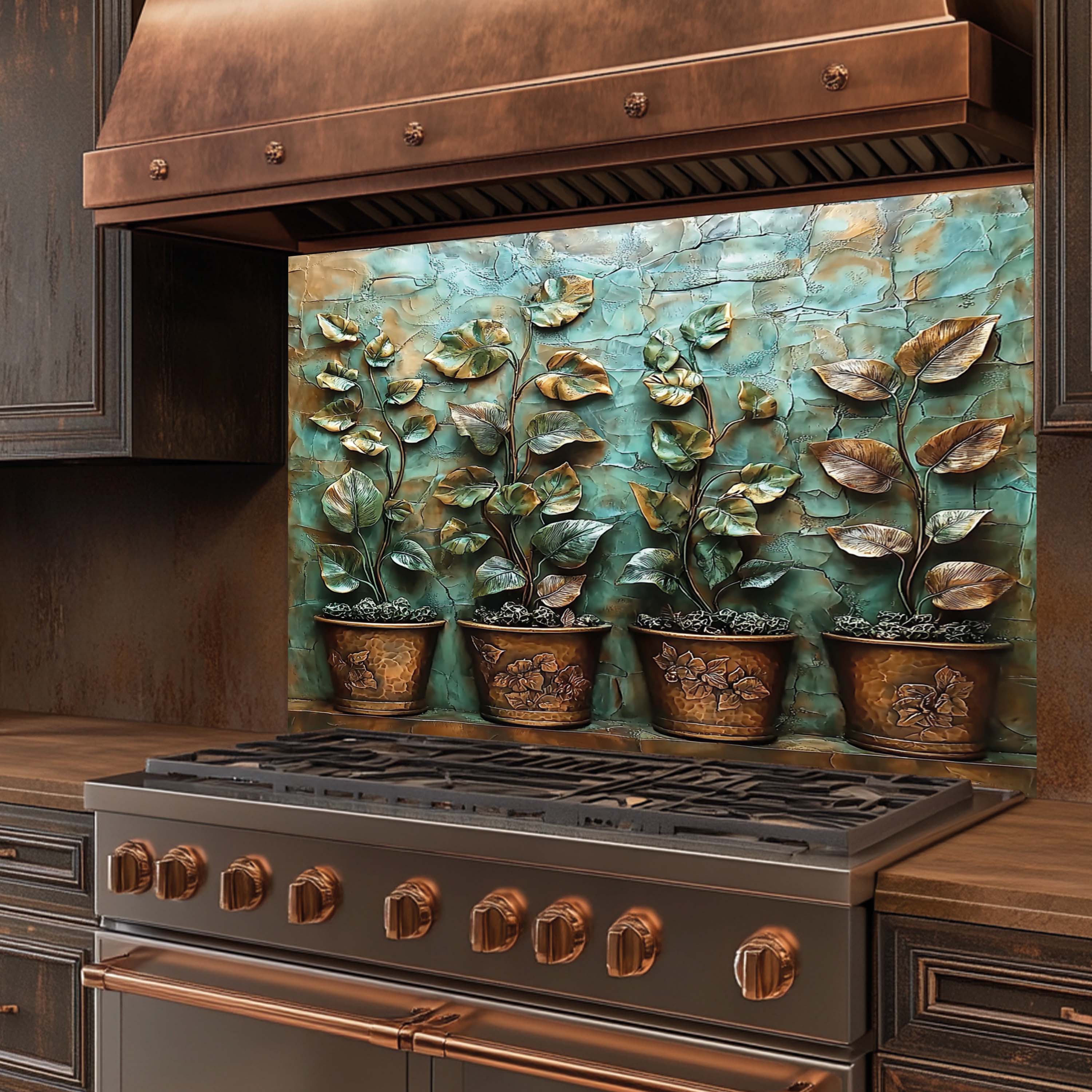 Glass Kitchen Backsplash - Wholesale Wall Accent - Copper Look Vines Tempered Glass Backsplash – Botanical Kitchen Backsplash1