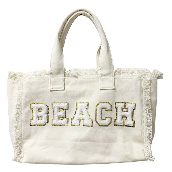 Yellow Canvas "BEACH" bag for wholesale on Faire1