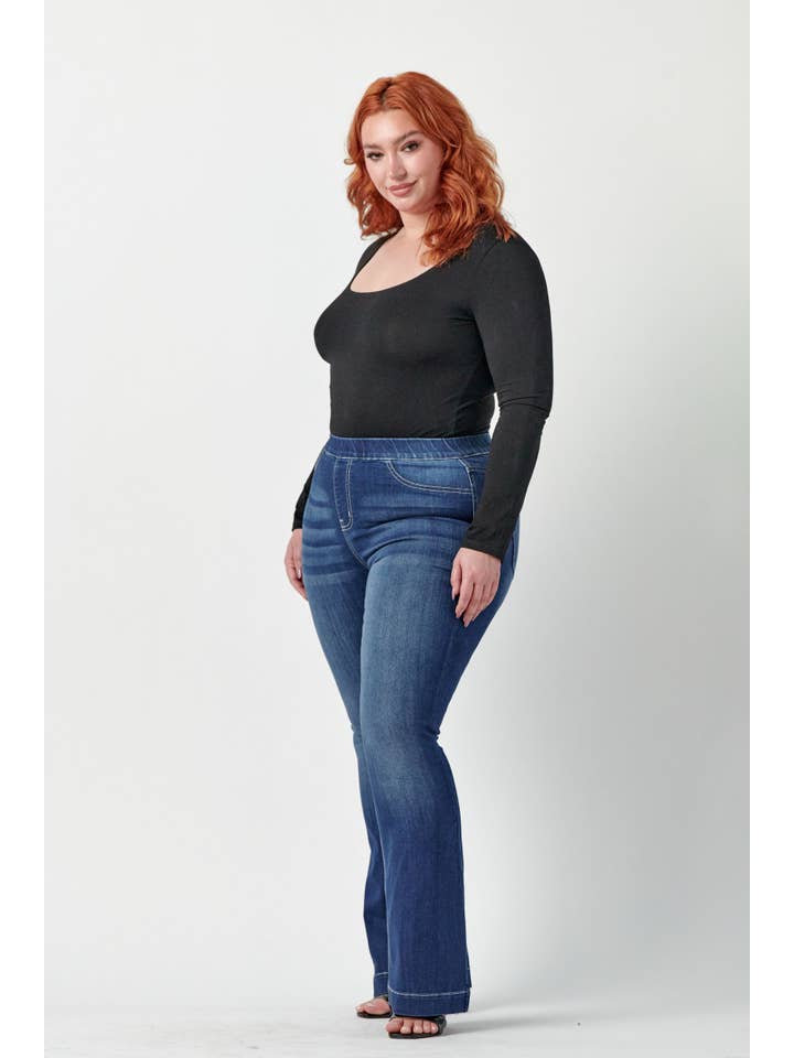 Cello Jeans - Wholesale Jeans - Women's - AB35324DKP Plus Mid Rise Dark Flare Jegging