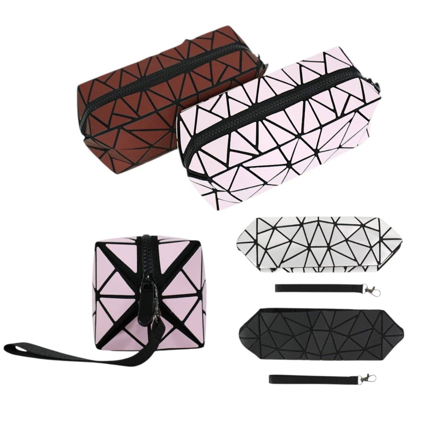 ASSORTED Geometric Triangle Pattern Makeup Pouch JB5526-14. (12PC) for wholesale on Faire0