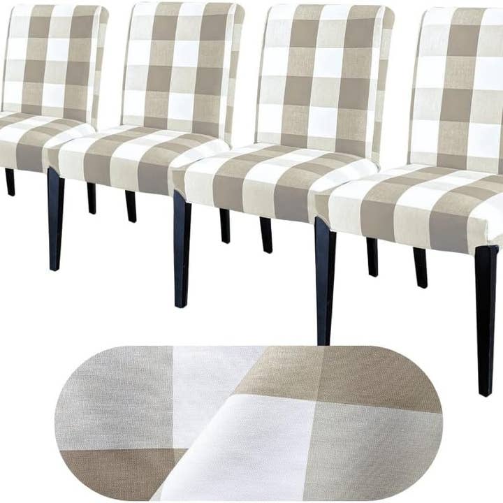 Rockin Cushions – wholesale Överdrag till stol/soffa – Rockin Cushions 100% bomull Buffalo Check beige överdrag, kompatibelt med IKEA Henriksdal matstol | Set om 4
