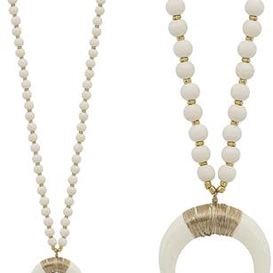 Naturlig hvid træ med Horn Accent 32" halskæde for engroshandel hos What's Hot