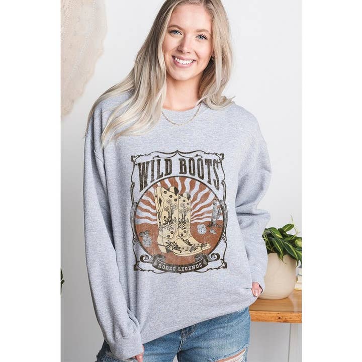 SWEAT-SHIRT GRAPHIQUE VINTAGE WILD BOOTS pour la vente par Clothing of America