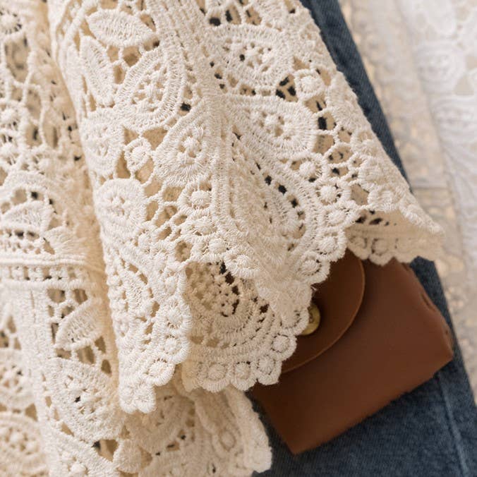 HIDDENBRAND - Wholesale T-Shirt - Women's - Bohemia Crochet Lace bell flare sleeve tee top cover up11