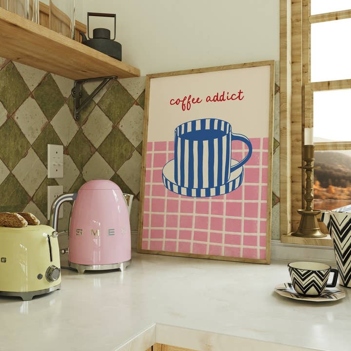 Coffee Addict Kitchen Print for wholesale by Moonshine Prints