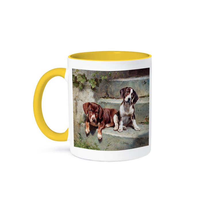 3dRose - Wholesale Coffee Mug - 3dRose, Image of Colorful Vintage Painting Of Two Beagles On Steps, Mug