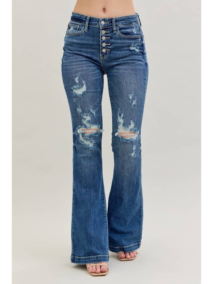 DK Midrise Button Fly Distressed Trouser Flare for wholesale on Faire3